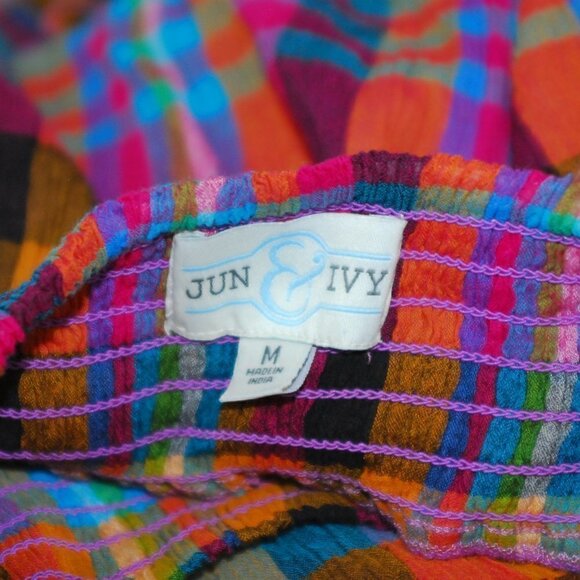 BOHO Hippie Maxi Dress Jun & Ivy Juniors Medium Multicolored Plaid Scoop Neck - Picture 6 of 9